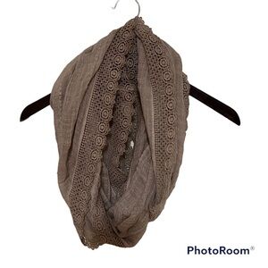 Grey Lace Crochet Lightweight Infinity Scarf